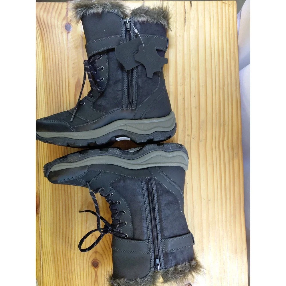 Clarks Mazlyn West Water Resistant Black Leather Fur Winter Boots Size 6.5 New